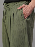 Men's Green Linen Viscose Loose Fit Pant
