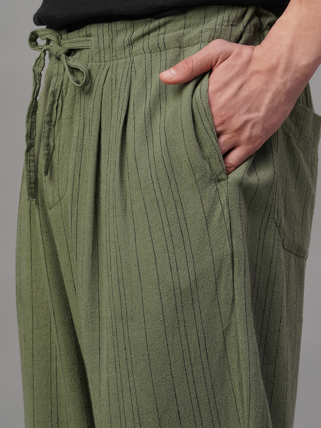 Men's Green Linen Viscose Loose Fit Pant