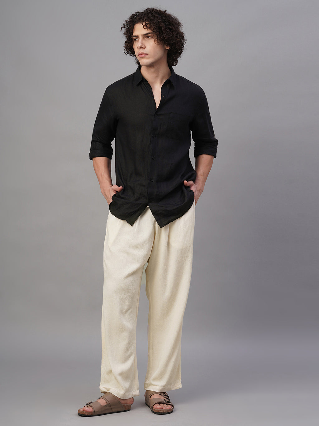 Men's Natural Linen Viscose Loose Fit Pant