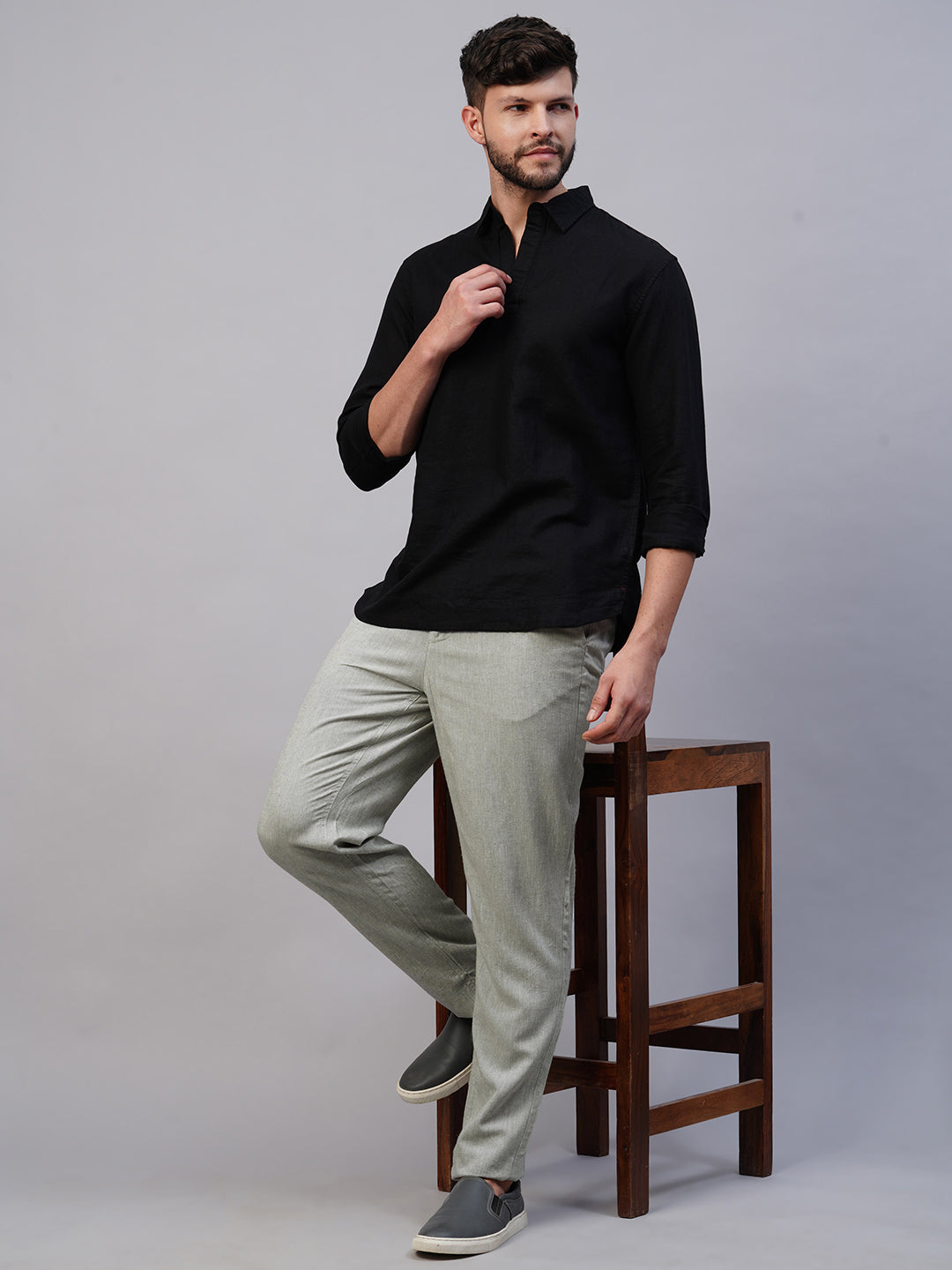 Men's Linen Blend Natural Regular Fit Draw String Pant