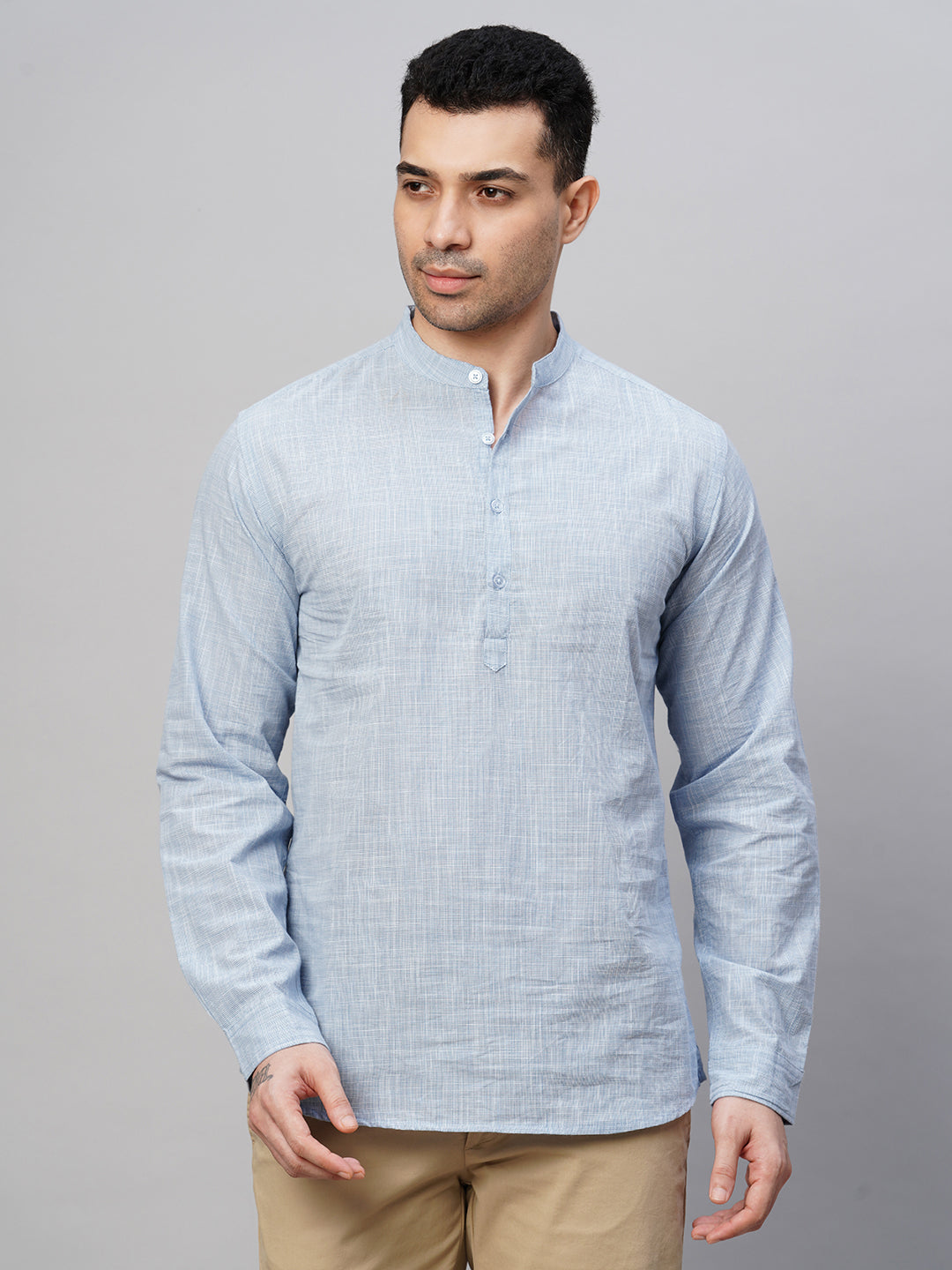 Men's Blue Cotton Regular Fit Kurta Shirt