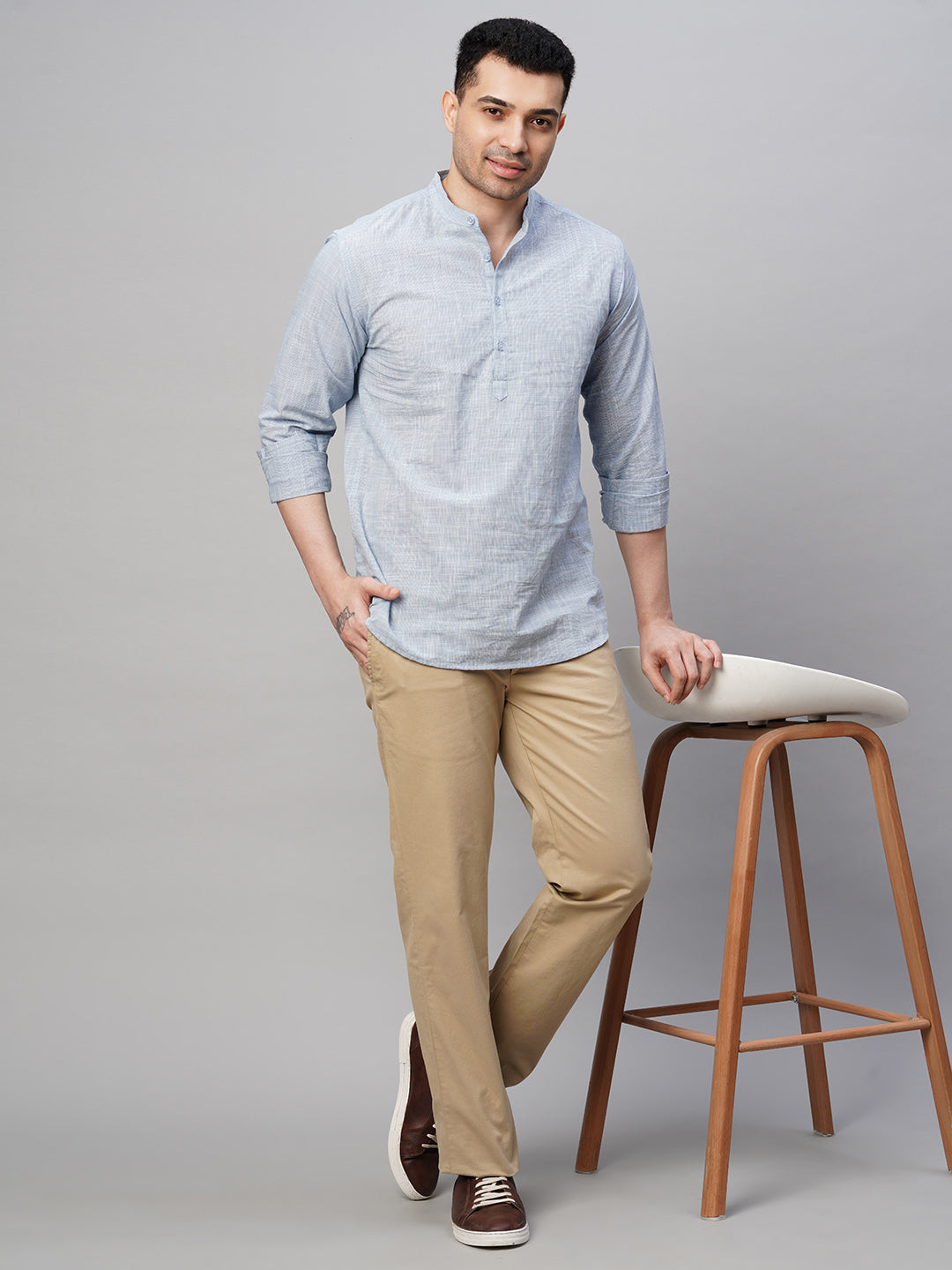 Men's Cotton Blue Regular Fit Kurta Shirt