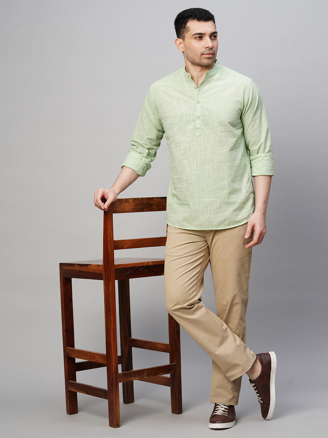 Men's Cotton Green Regular Fit Kurta Shirt