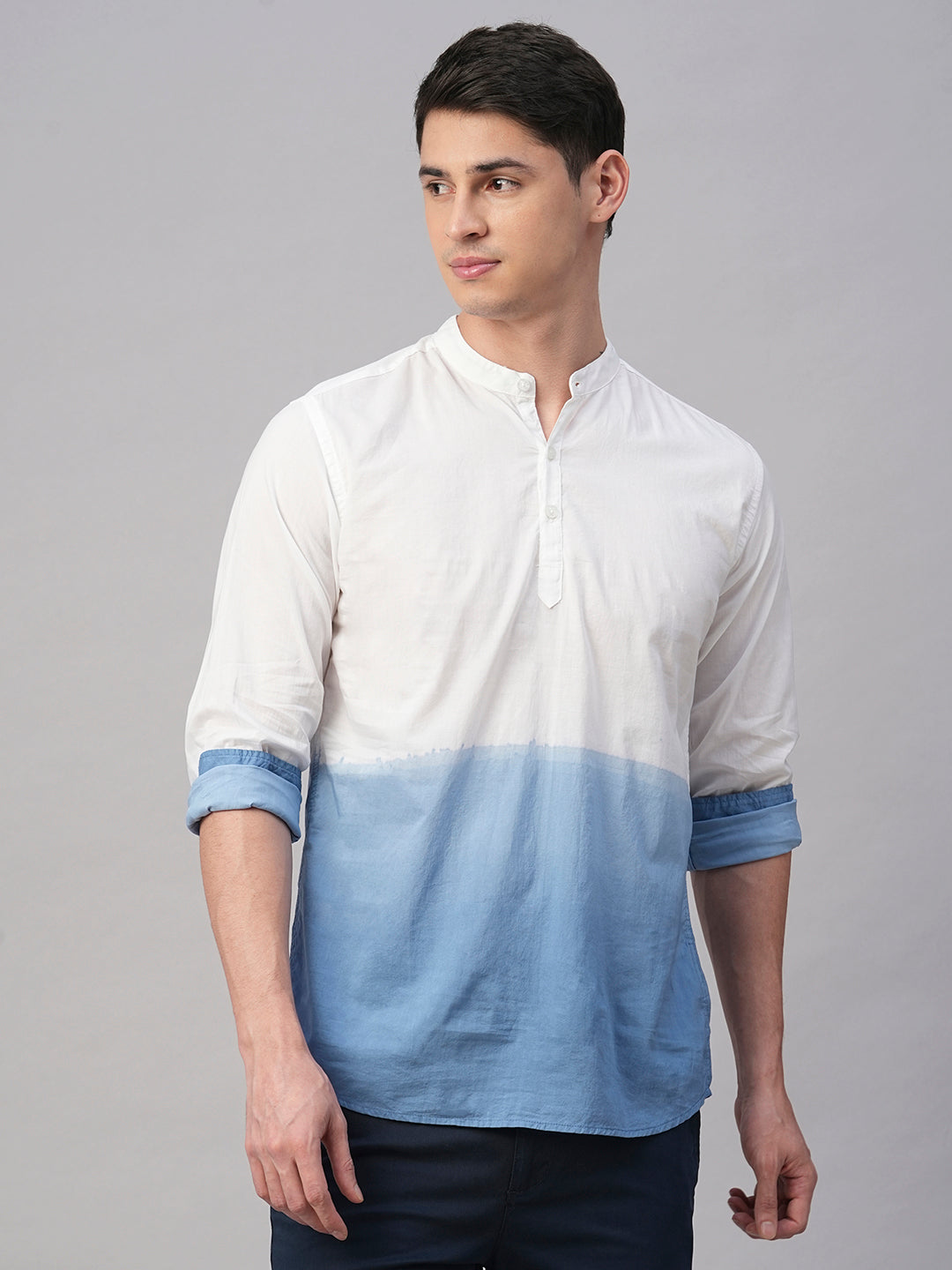 Men's White/Navy Cotton Regular Fit Shirt