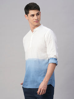 Men's White/Navy Cotton Regular Fit Shirt