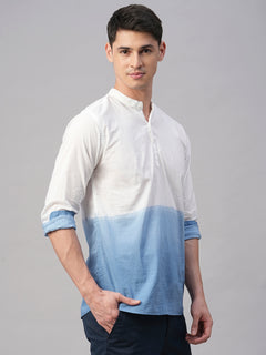 Men's White/Navy Cotton Regular Fit Shirt