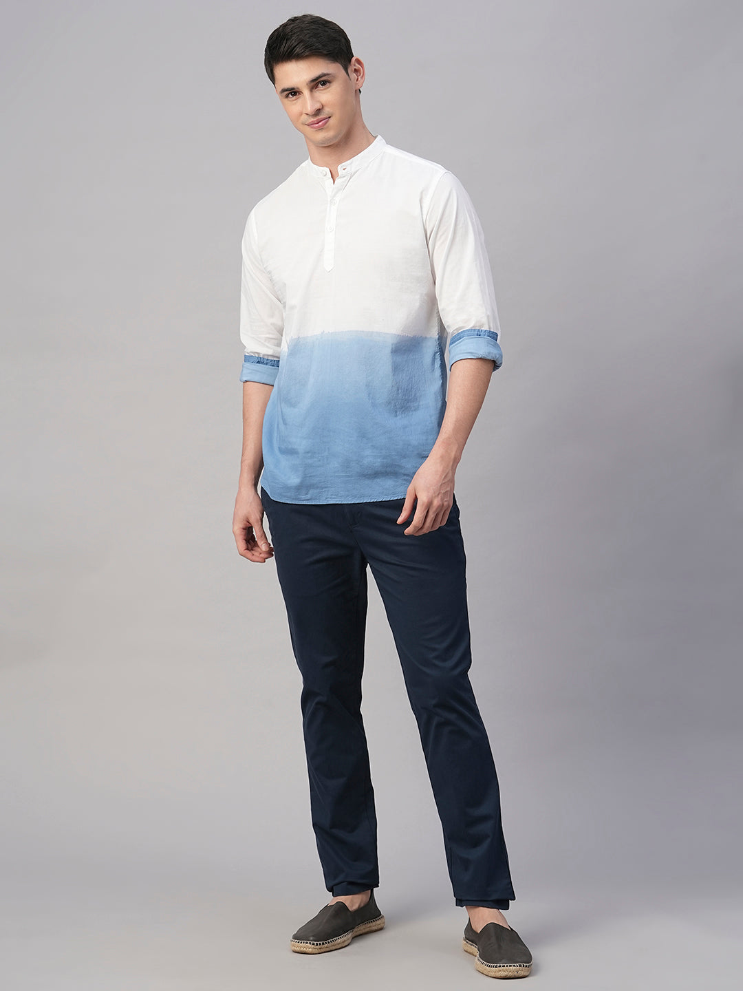 Men's White/Navy Cotton Regular Fit Shirt