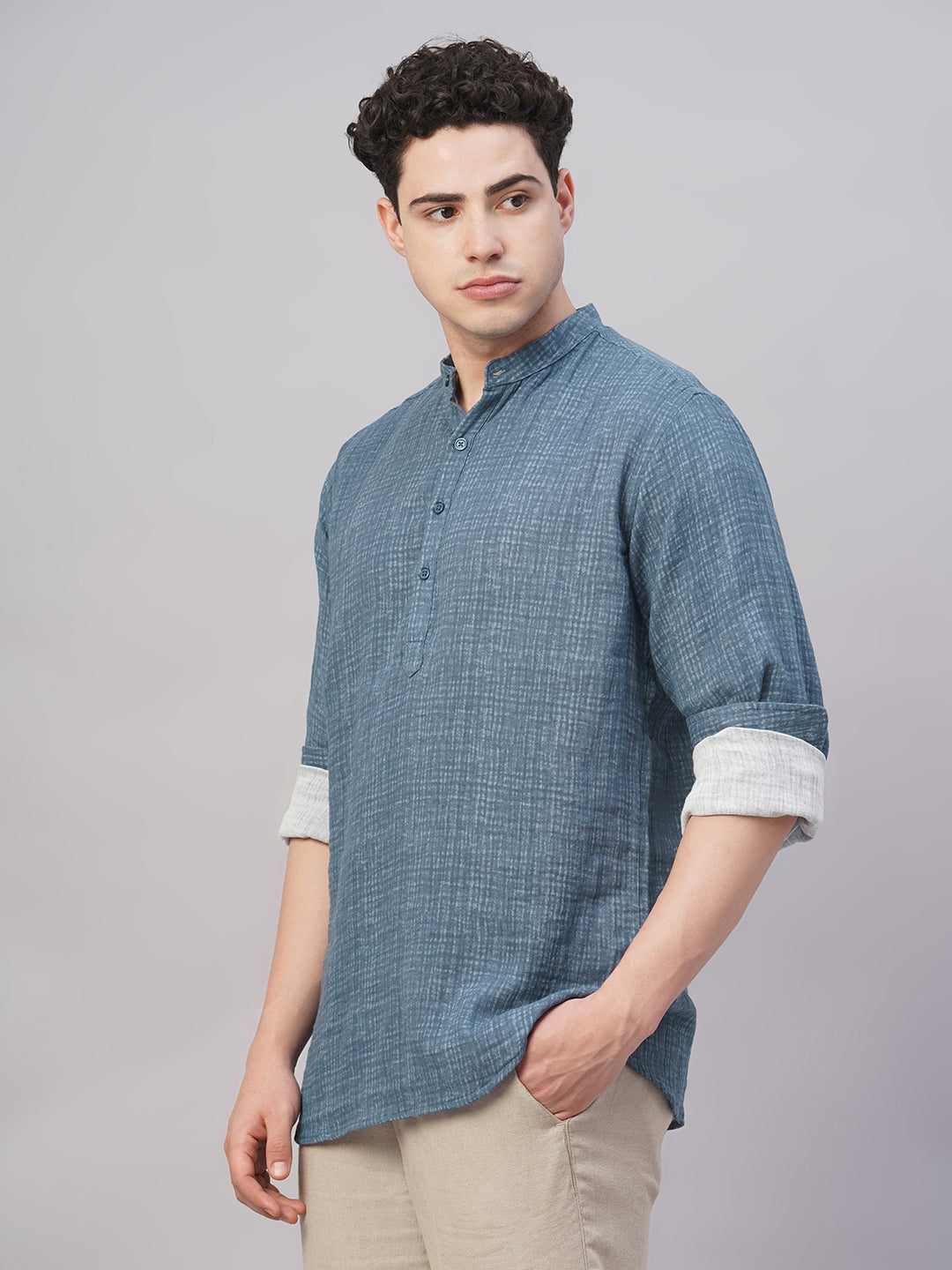 Men's Blue 100% Cotton Regular Fit Shirt