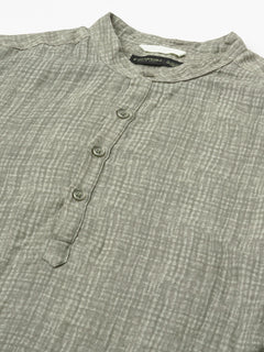 Men’s Cotton Regular Fit Band Collar Shirt Grey