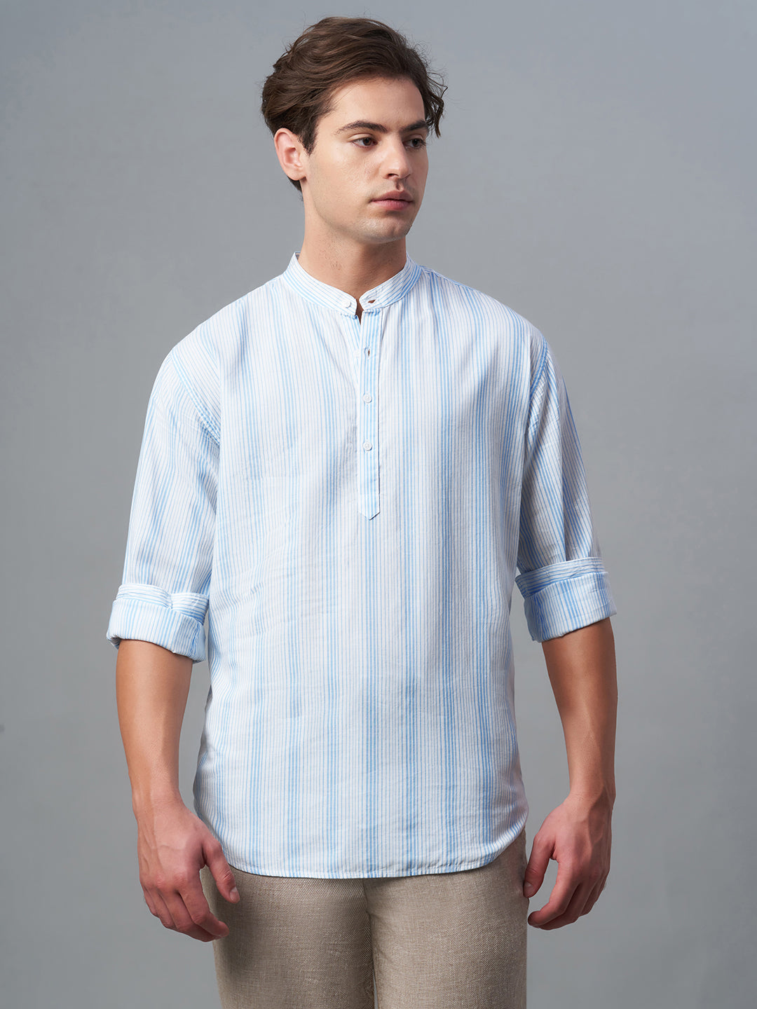 Men's Blue Cotton Lyocell Regular Fit Shirt