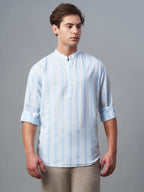 Men's Blue Cotton Lyocell Regular Fit Shirt