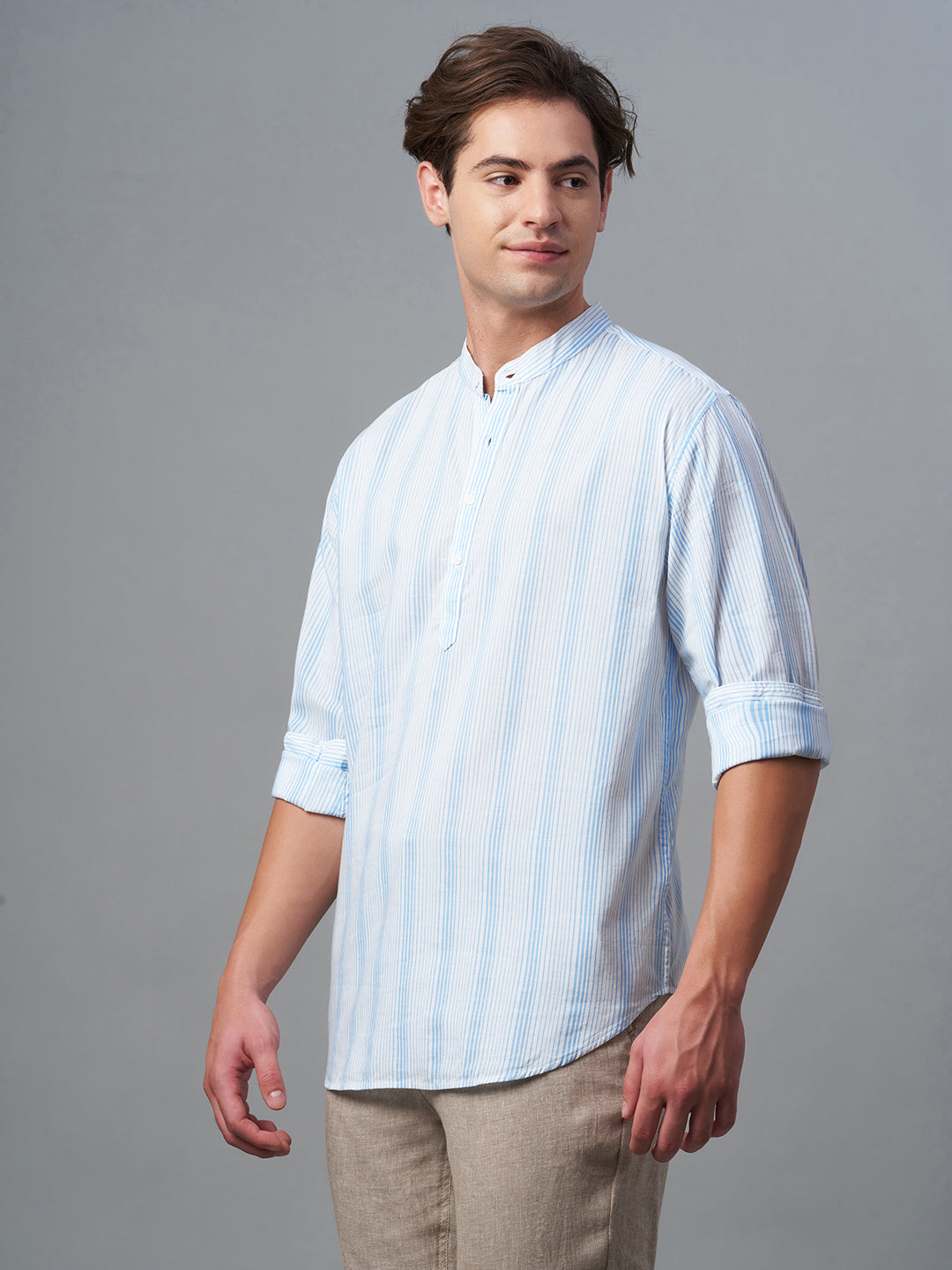 Men's Blue Cotton Lyocell Regular Fit Shirt