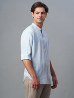 Men's Blue Cotton Lyocell Regular Fit Shirt