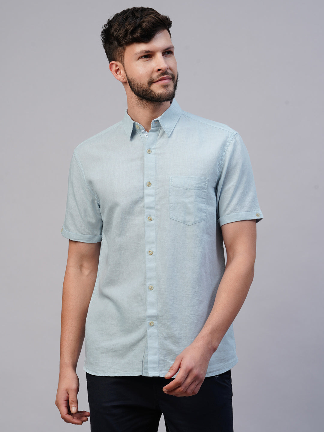 Men's Linen Cotton Sky Regular Fit Shirt