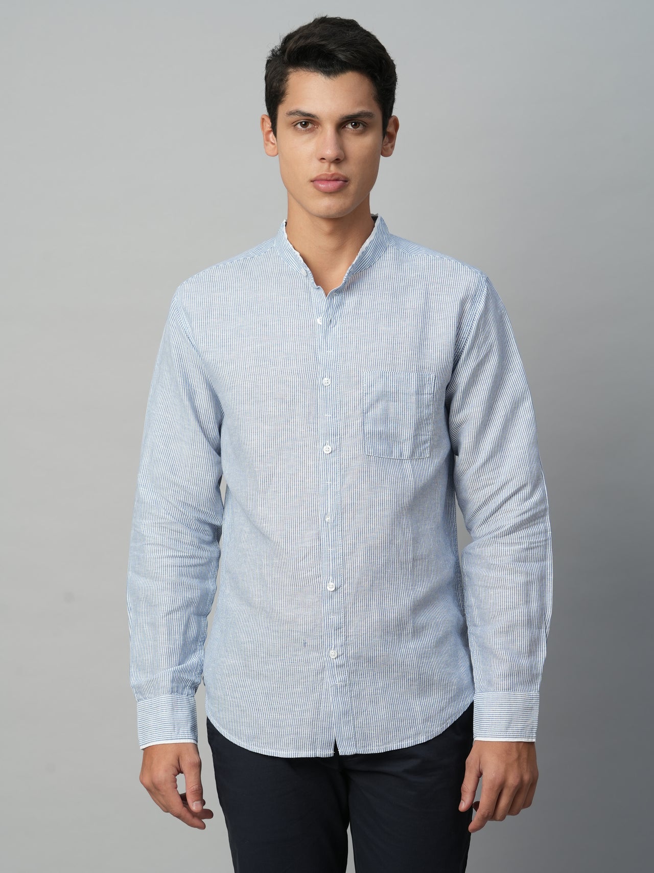 Men's Linen Cotton Blue Regular Fit Shirts