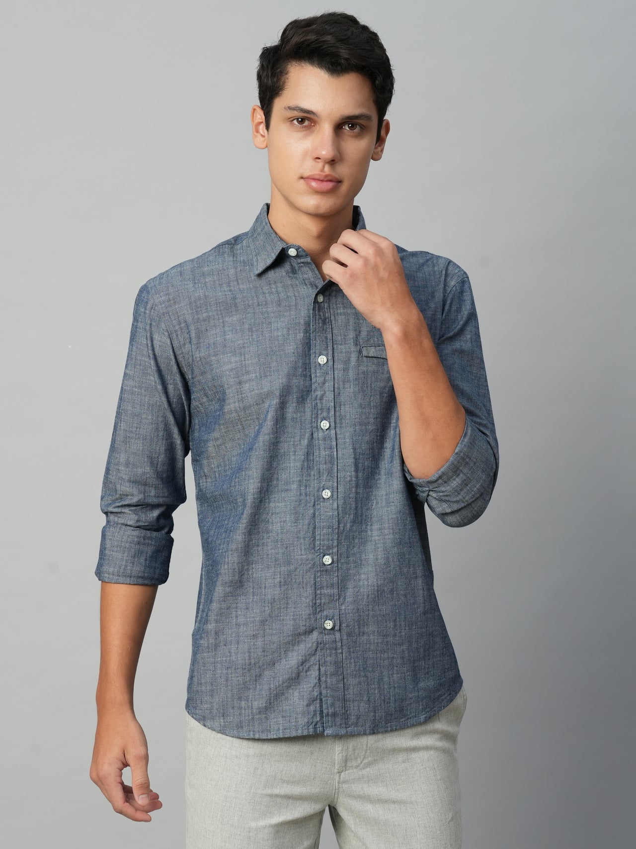 Men's Blue Cotton Regular Fit Shirts
