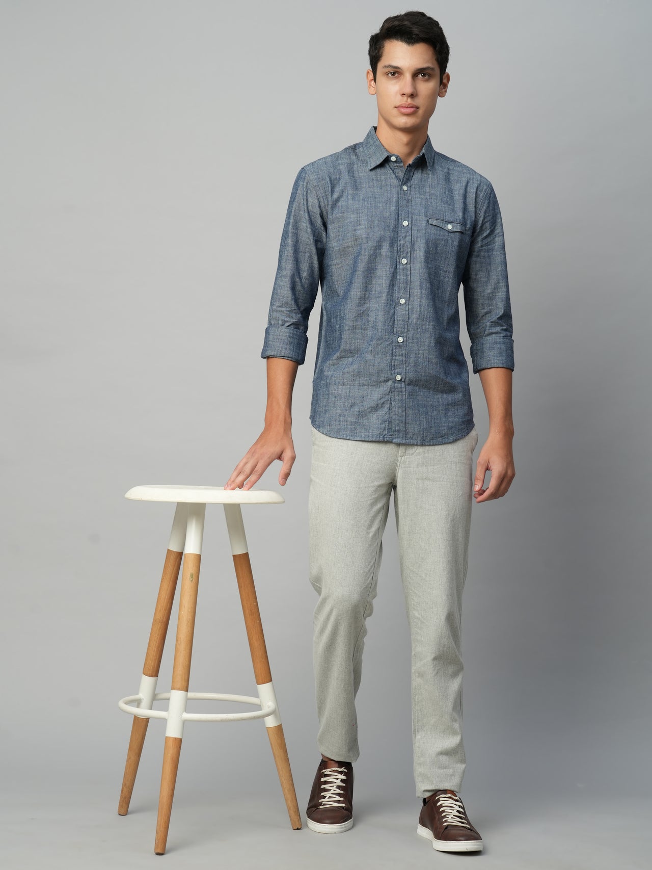 Men's Blue Cotton Regular Fit Shirts