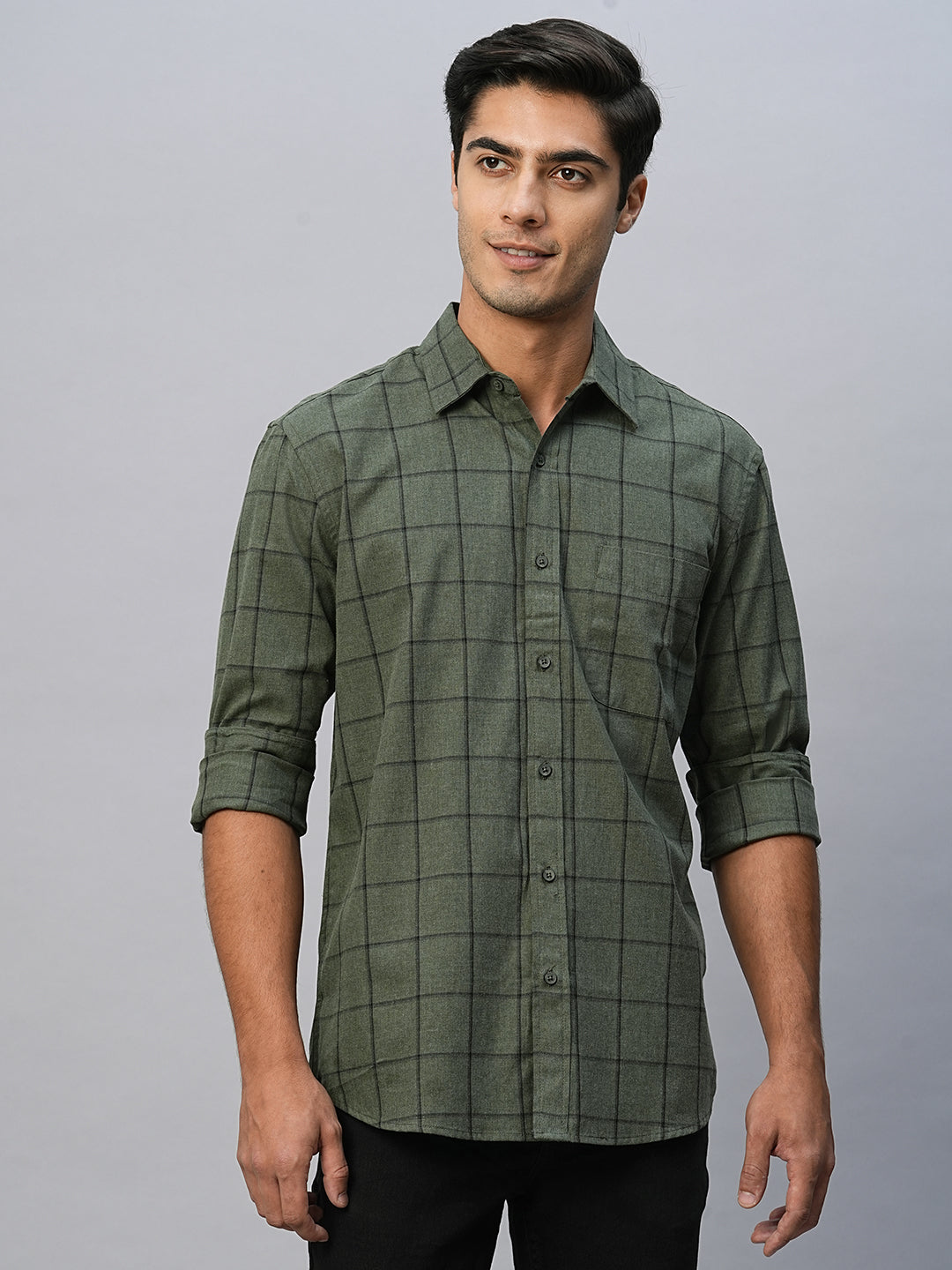 Men's Green Cotton Regular Fit Shirt