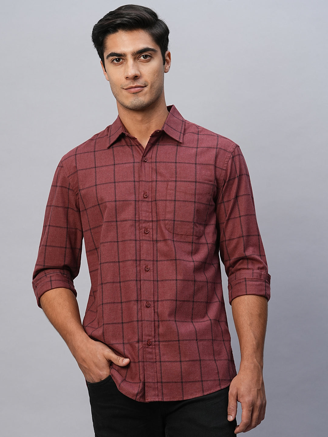 Men's Maroon Cotton Regular Fit Shirt