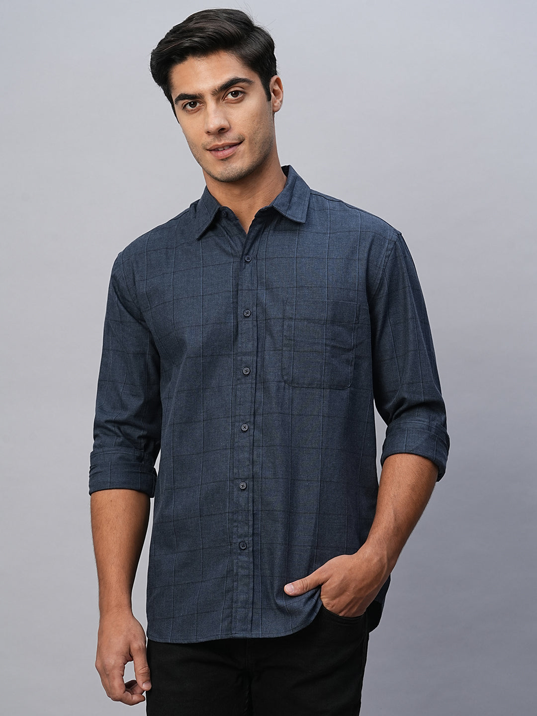 Men's Navy Cotton Regular Fit Shirt