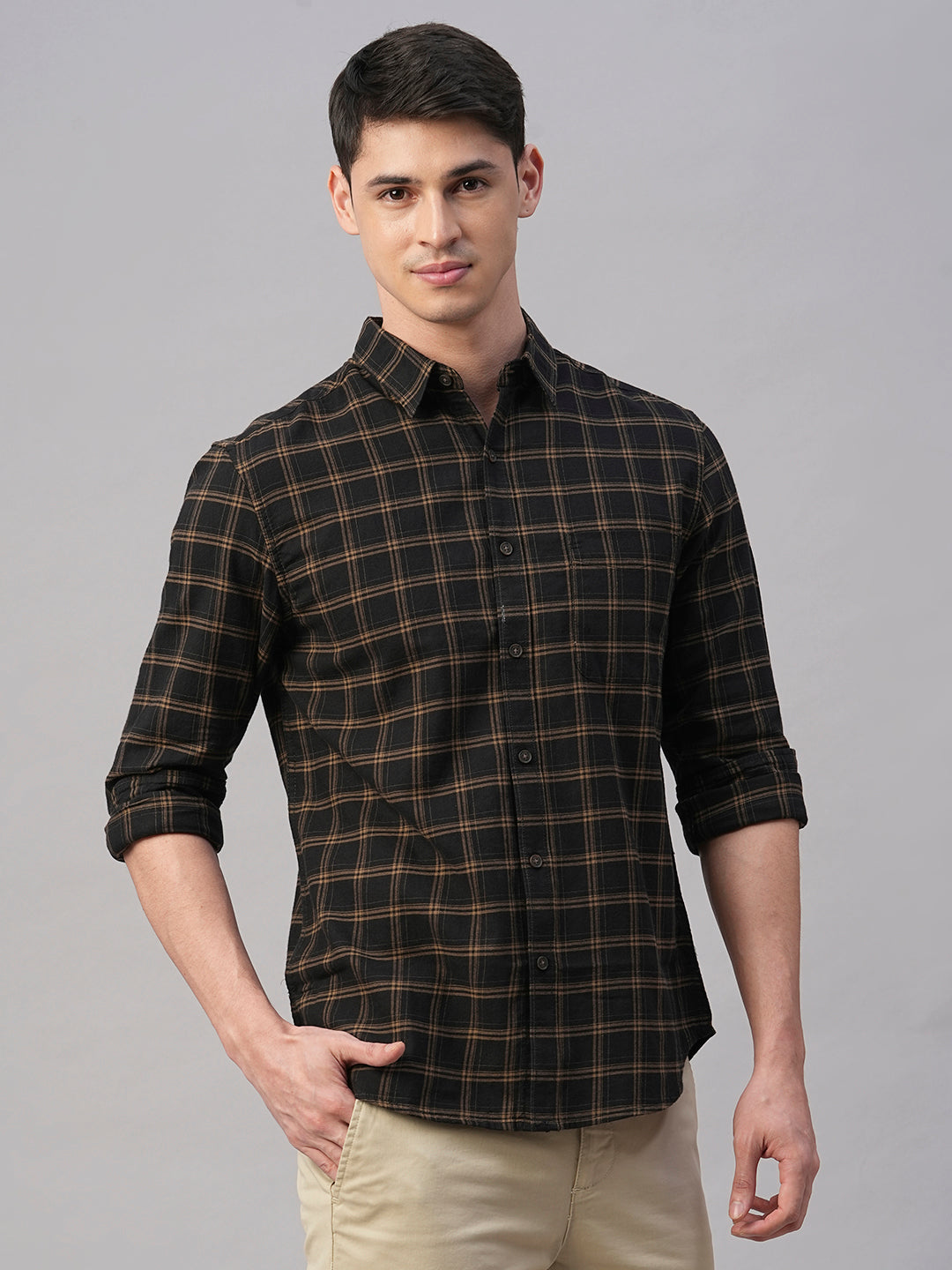 Men's Black Cotton Regular Fit Shirt