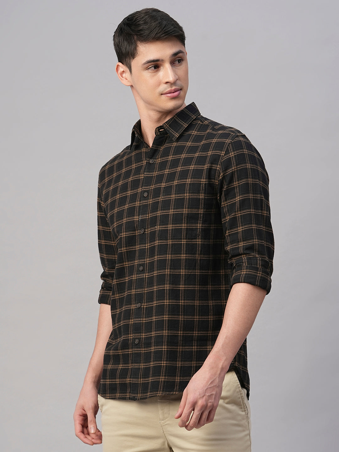 Men's Black Cotton Regular Fit Shirt