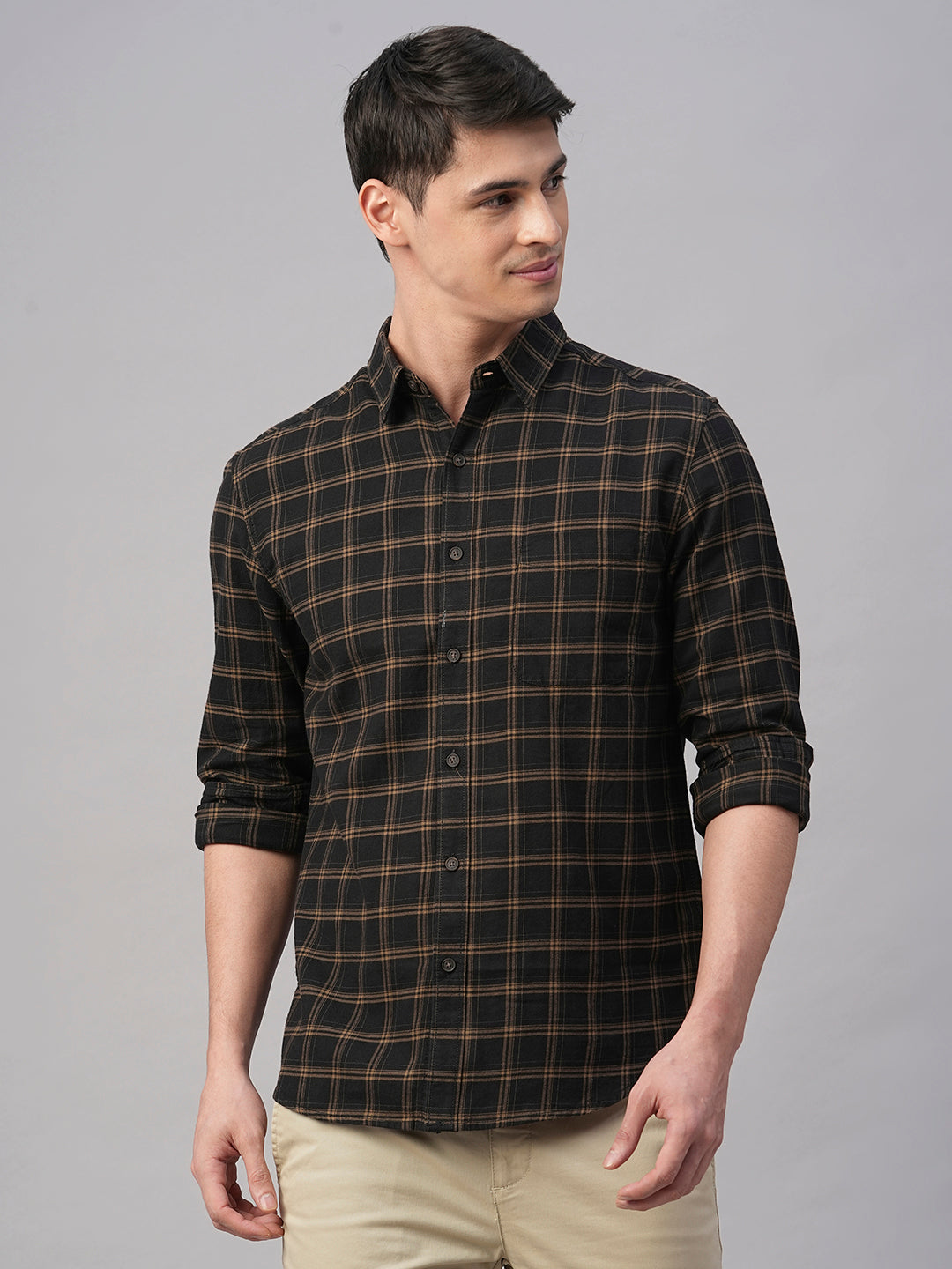 Men's Black Cotton Regular Fit Shirt