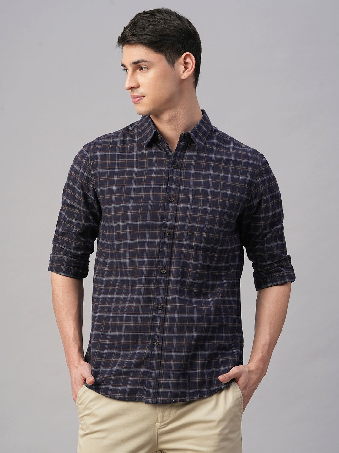 Men's Navy Cotton Regular Fit Shirt