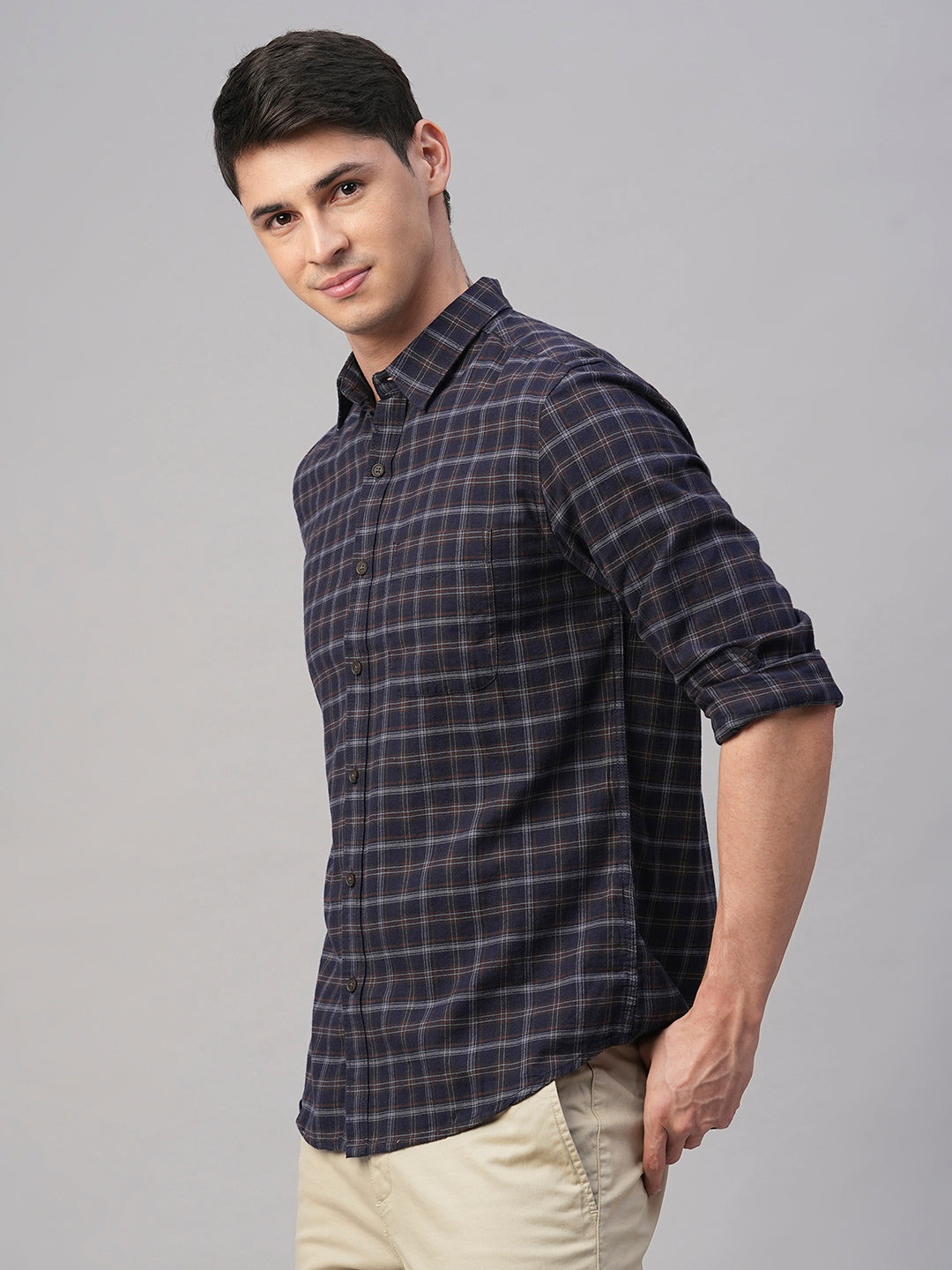 Men's Navy Cotton Regular Fit Shirt