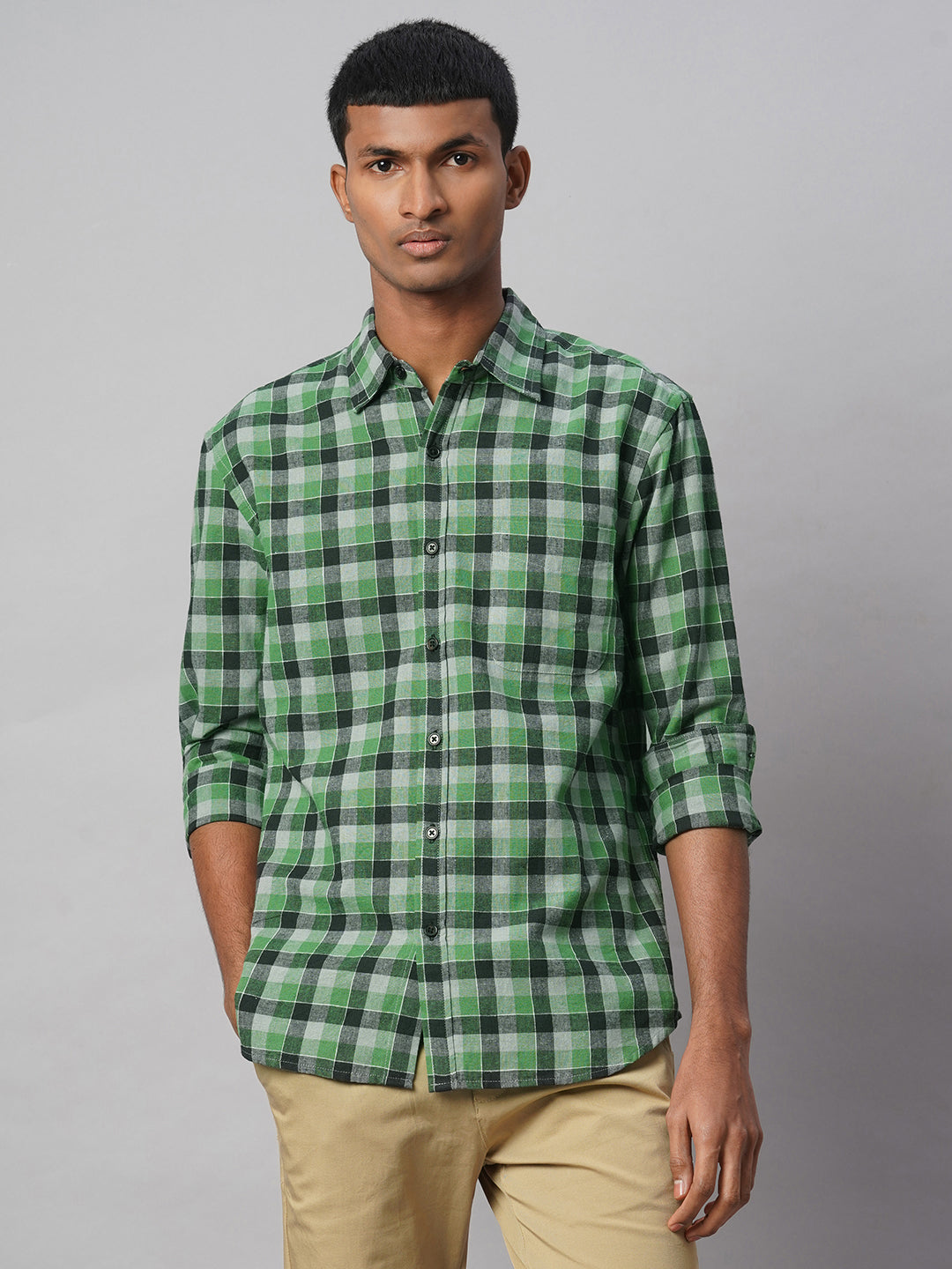 Men's Green Cotton Linen Regular Fit Shirt