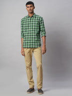 Men's Green Cotton Linen Regular Fit Shirt