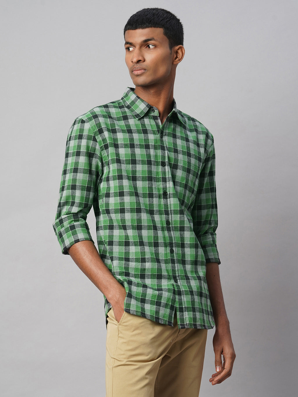 Men's Green Cotton Linen Regular Fit Shirt