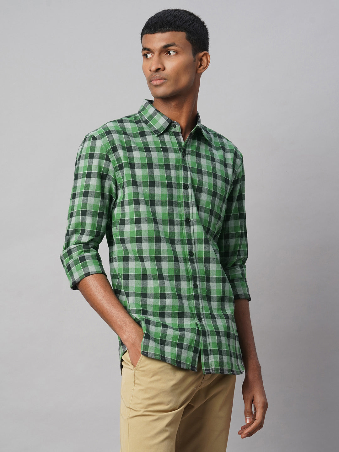 Men's Green Cotton Linen Regular Fit Shirt