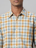 Men's Mustard Cotton Linen Regular Fit Shirt