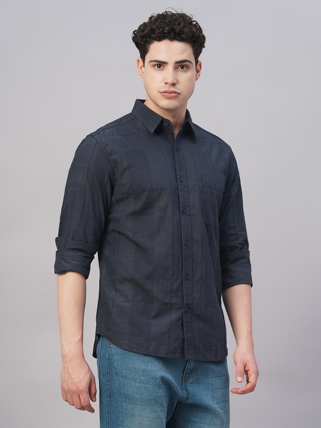 Men's Navy 100% Cotton Regular Fit Shirt
