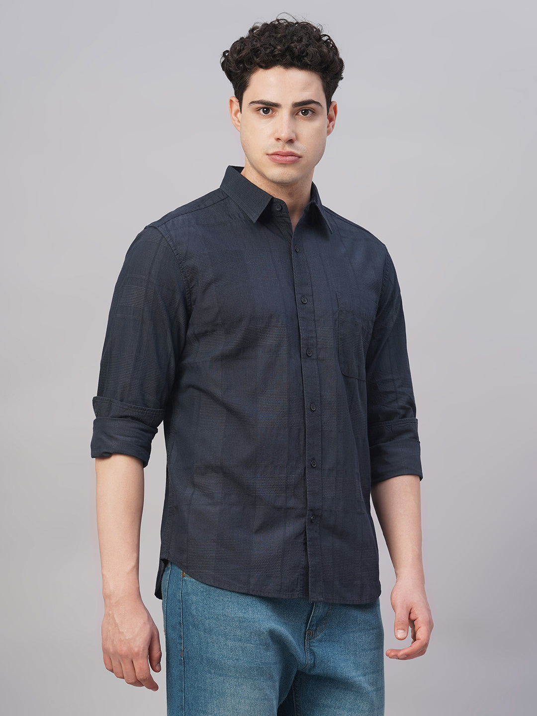 Men's Navy 100% Cotton Regular Fit Shirt