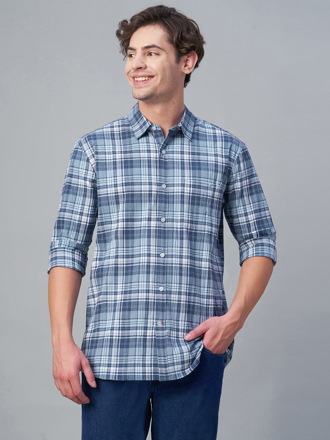 Men's Navy 100% Cotton Regular Fit Shirt