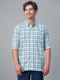 Men’s Cotton Regular Fit Checked Long Sleeve Shirt Blue
