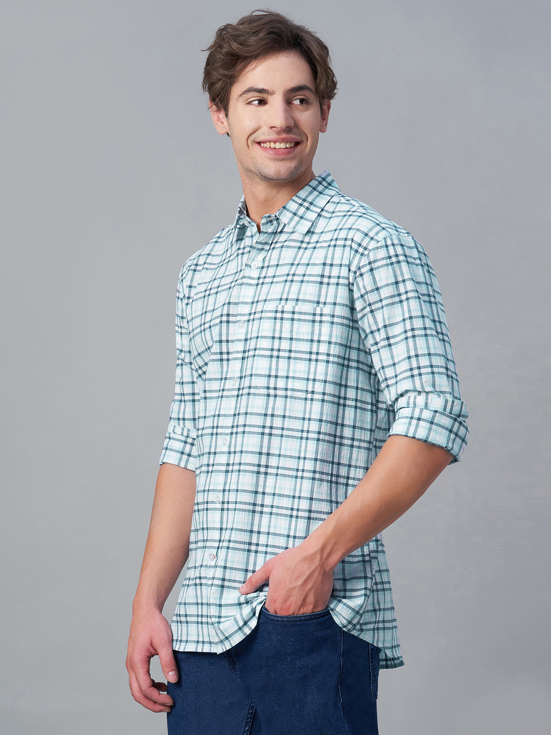 Men's Blue 100% Cotton Regular Fit Shirt