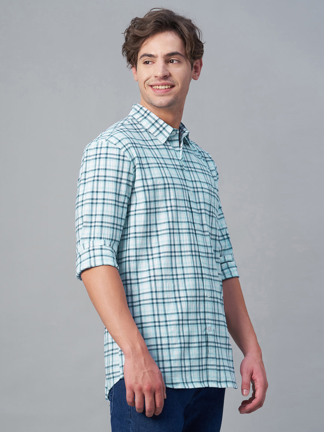 Men's Blue 100% Cotton Regular Fit Shirt