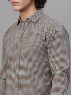 Men's Sky/Olive Cotton Lycra Regular Fit Shirt