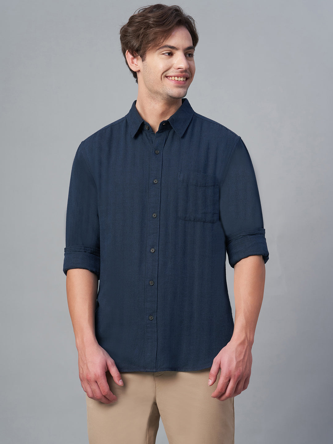 Men's Navy 100% Cotton Regular Fit Shirt