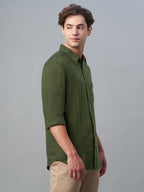Men's Olive 100% Cotton Regular Fit Shirt