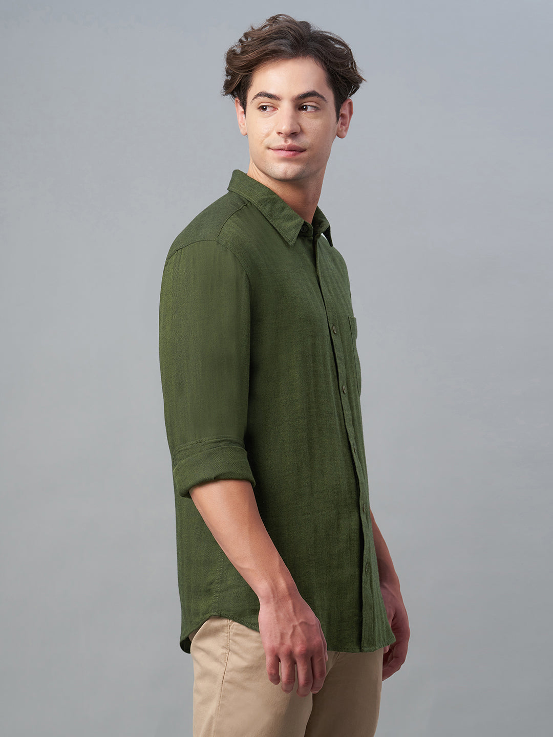Men's Olive 100% Cotton Regular Fit Shirt