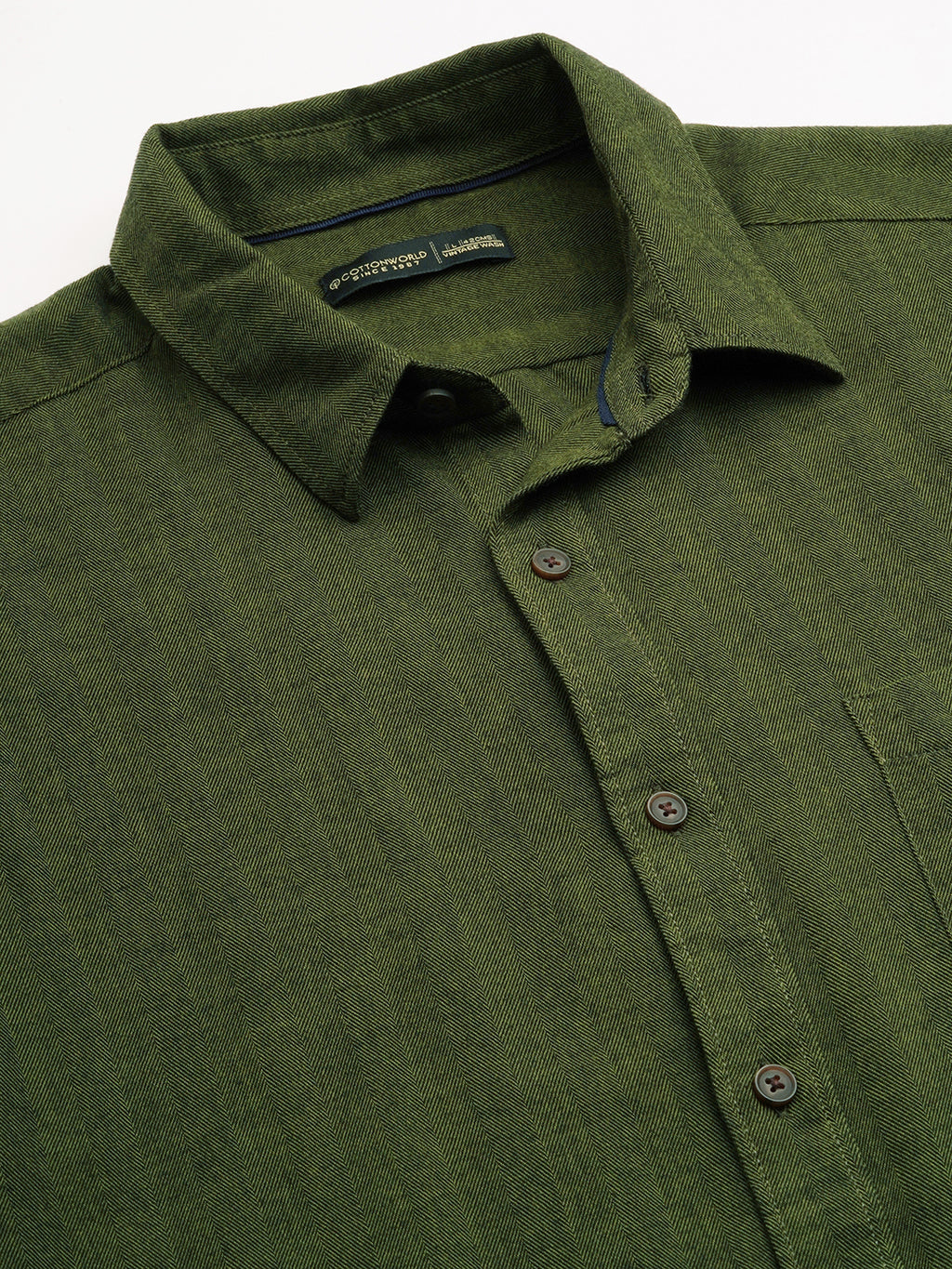 Men's Olive 100% Cotton Regular Fit Shirt