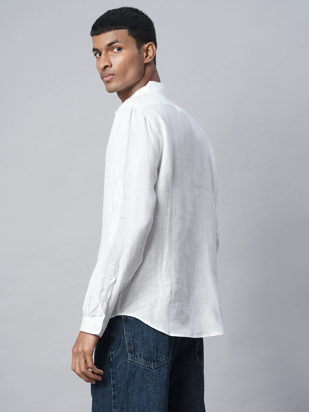 Men's White 100% Linen Slim Fit Shirt