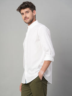 Men's 100% Cotton Band Collar Contrast Shirt White