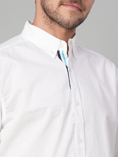 Men's 100% Cotton Band Collar Contrast Shirt White