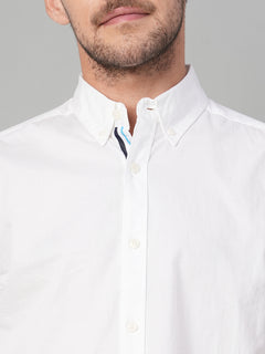 Men's 100% Cotton Band Collar Contrast Shirt White