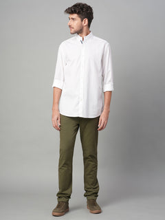 Men's 100% Cotton Band Collar Contrast Shirt White